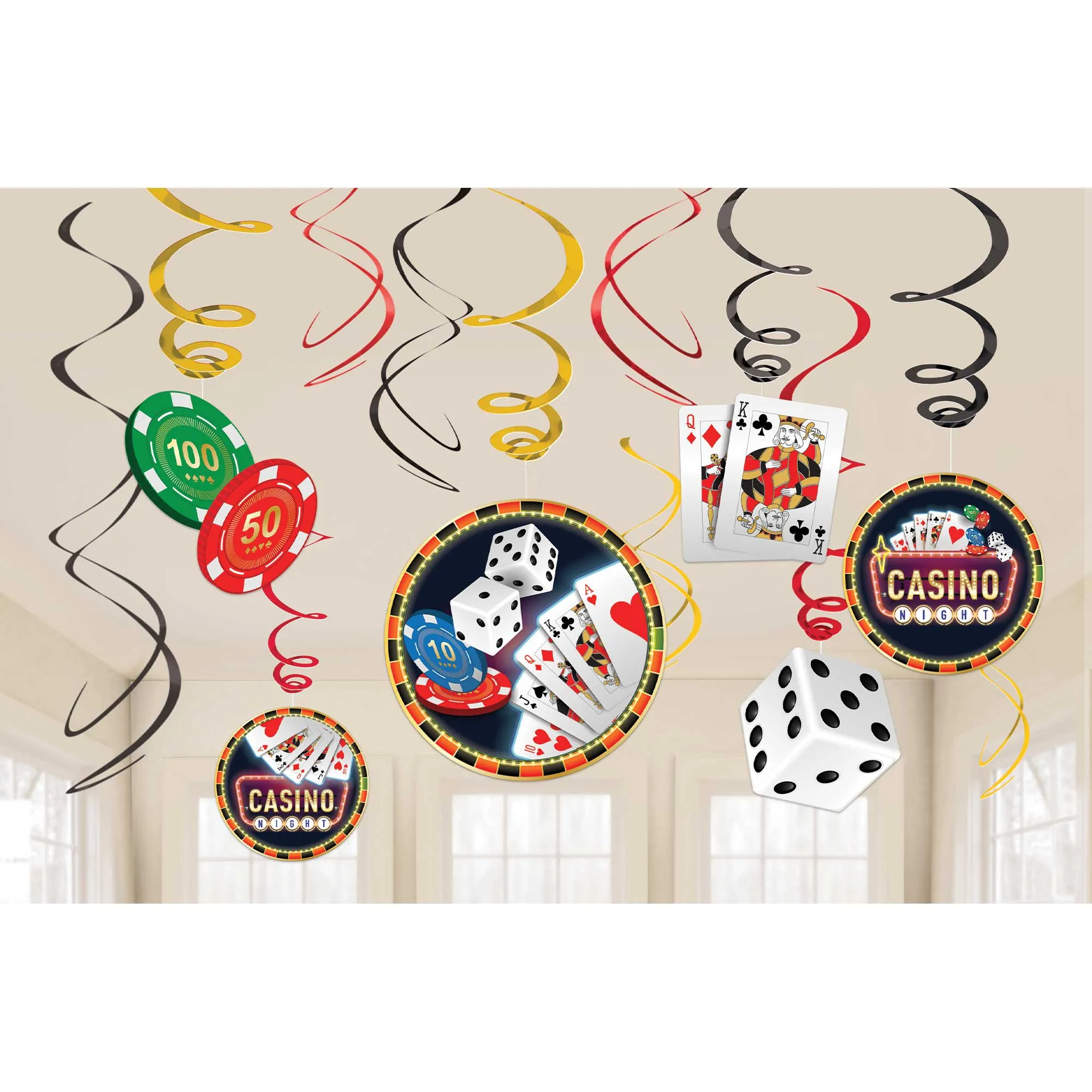 Roll The Dice Casino Hanging Swirl Decorations Value Pack 12pk