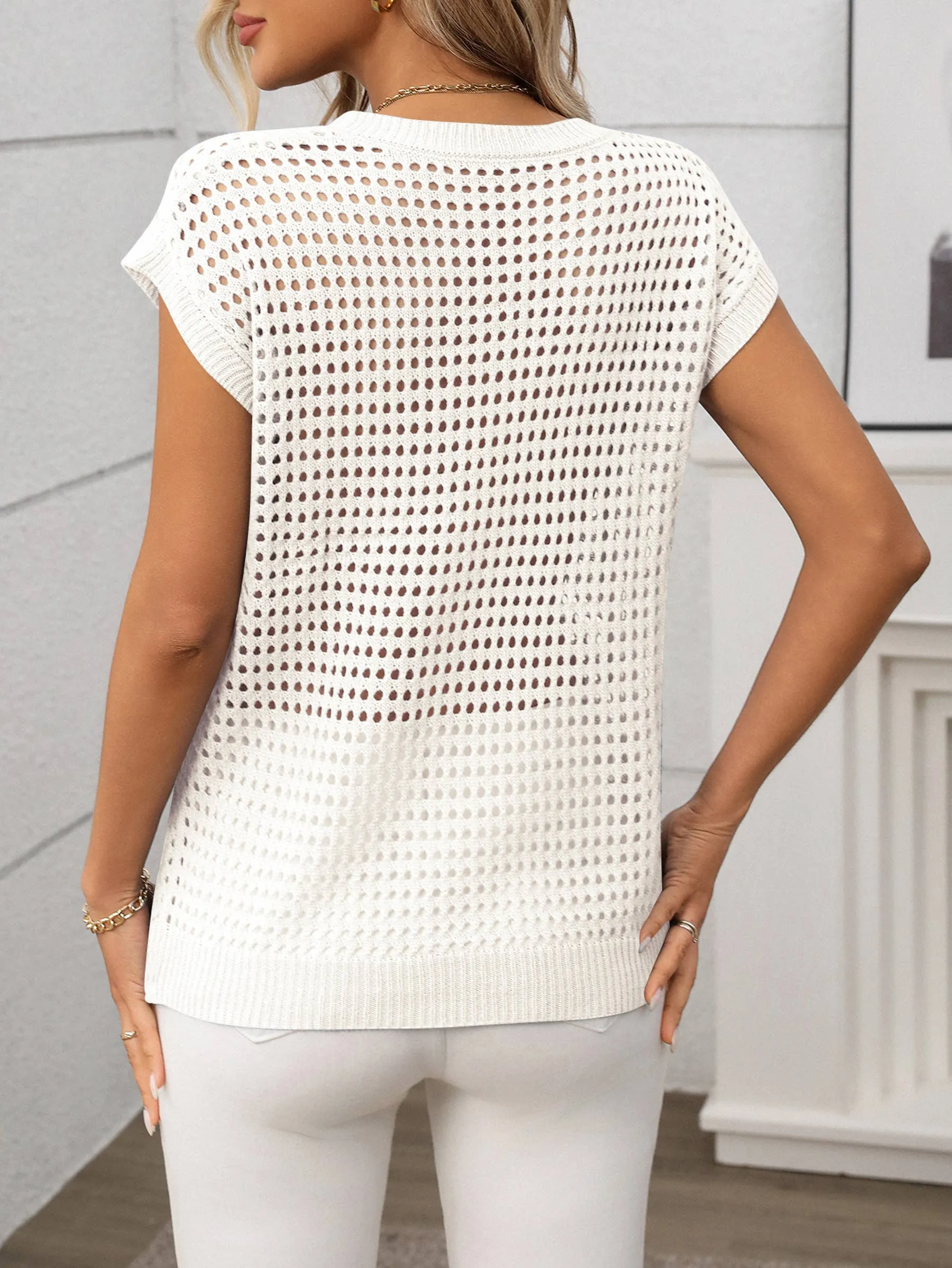 Round Neck Hollow Knitted Sweater Cover