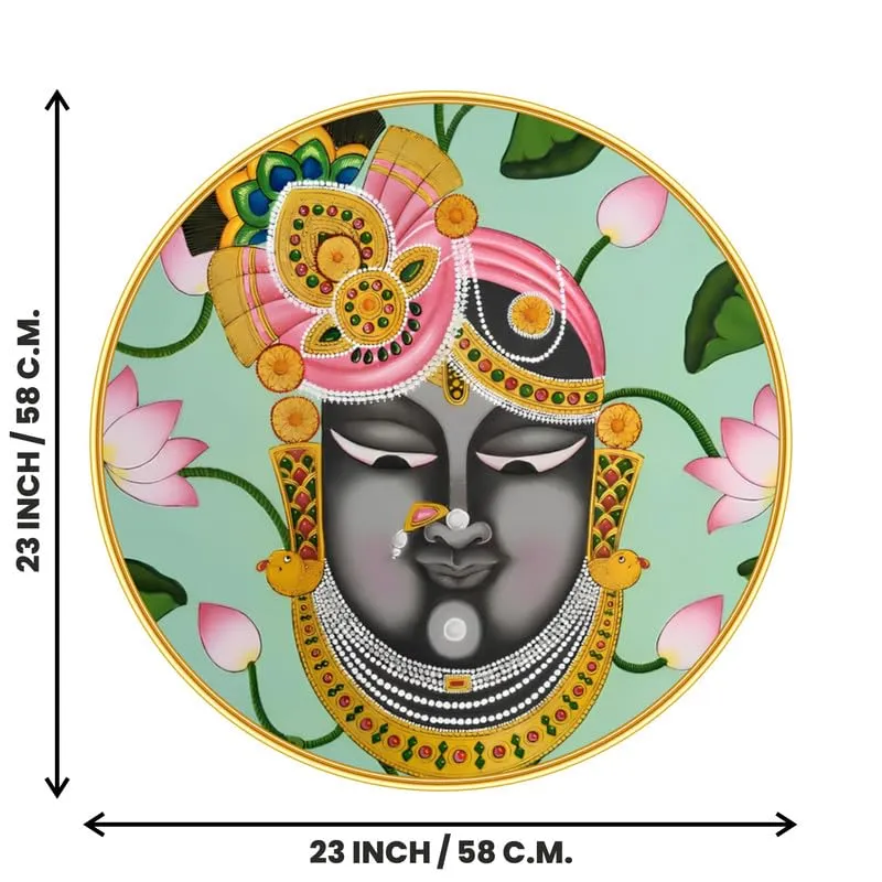 SAF Large Round shreenath ji Pichwai Wall Painting with golden frame Vinyl Sparkle laminated||Home décor Painting,Living Room, Bedroom,Office Room Decor - Painting for Wall Decoration GR-06