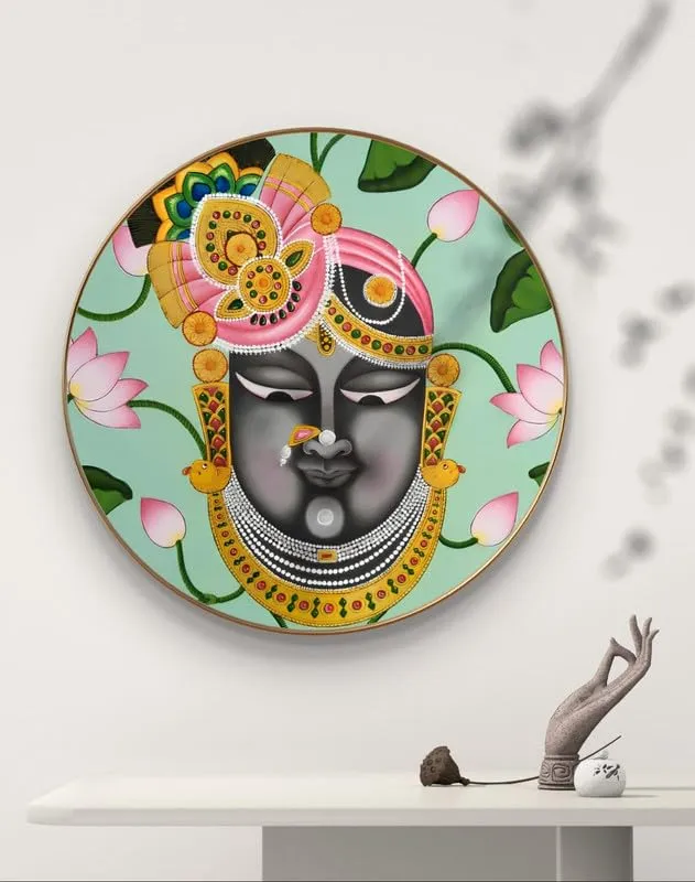 SAF Large Round shreenath ji Pichwai Wall Painting with golden frame Vinyl Sparkle laminated||Home décor Painting,Living Room, Bedroom,Office Room Decor - Painting for Wall Decoration GR-06