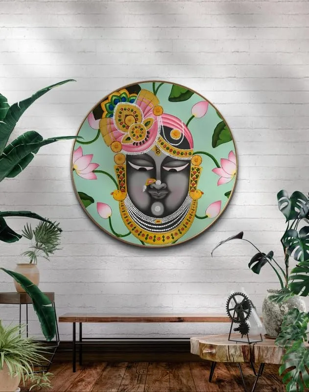 SAF Large Round shreenath ji Pichwai Wall Painting with golden frame Vinyl Sparkle laminated||Home décor Painting,Living Room, Bedroom,Office Room Decor - Painting for Wall Decoration GR-06