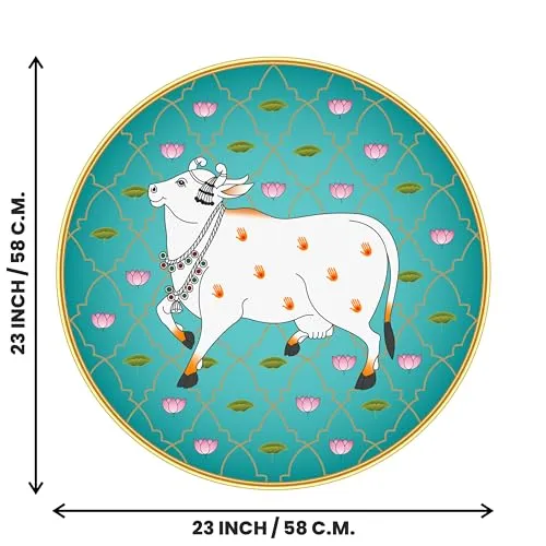SAF paintings Beautiful Cow Pichwai Crystal Embedded High Gloss Mirror Finished Surface Golden Slim Frame 58 cm x 58 cm Large Size, For Home/Office/Hotel painting GR-14