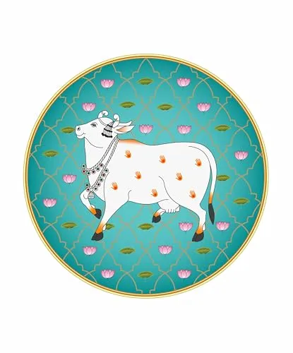 SAF paintings Beautiful Cow Pichwai Crystal Embedded High Gloss Mirror Finished Surface Golden Slim Frame 58 cm x 58 cm Large Size, For Home/Office/Hotel painting GR-14
