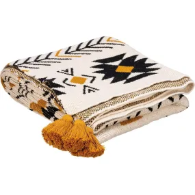 SAFFRON & BLACK AZTEC TASSEL THROW