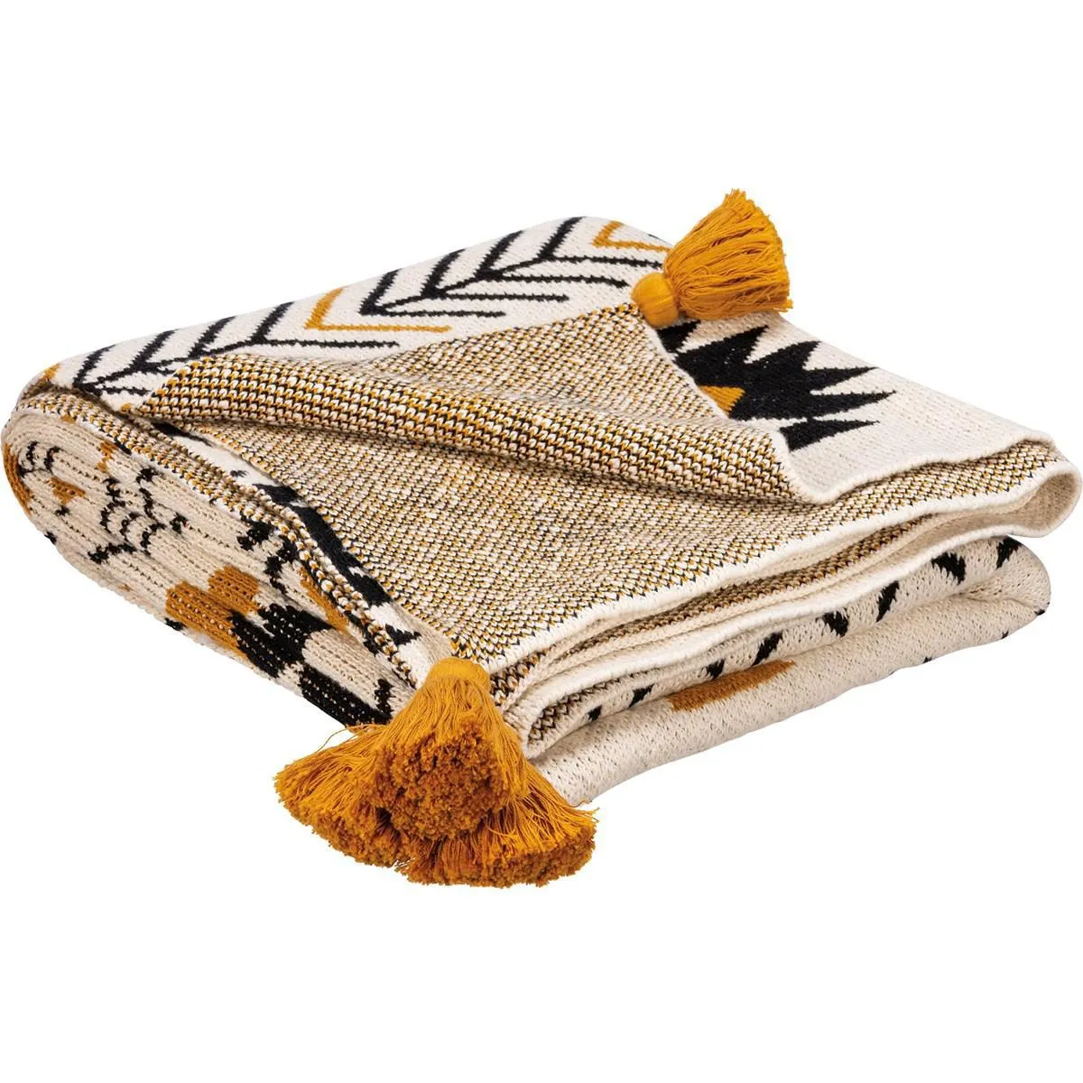 SAFFRON & BLACK AZTEC TASSEL THROW