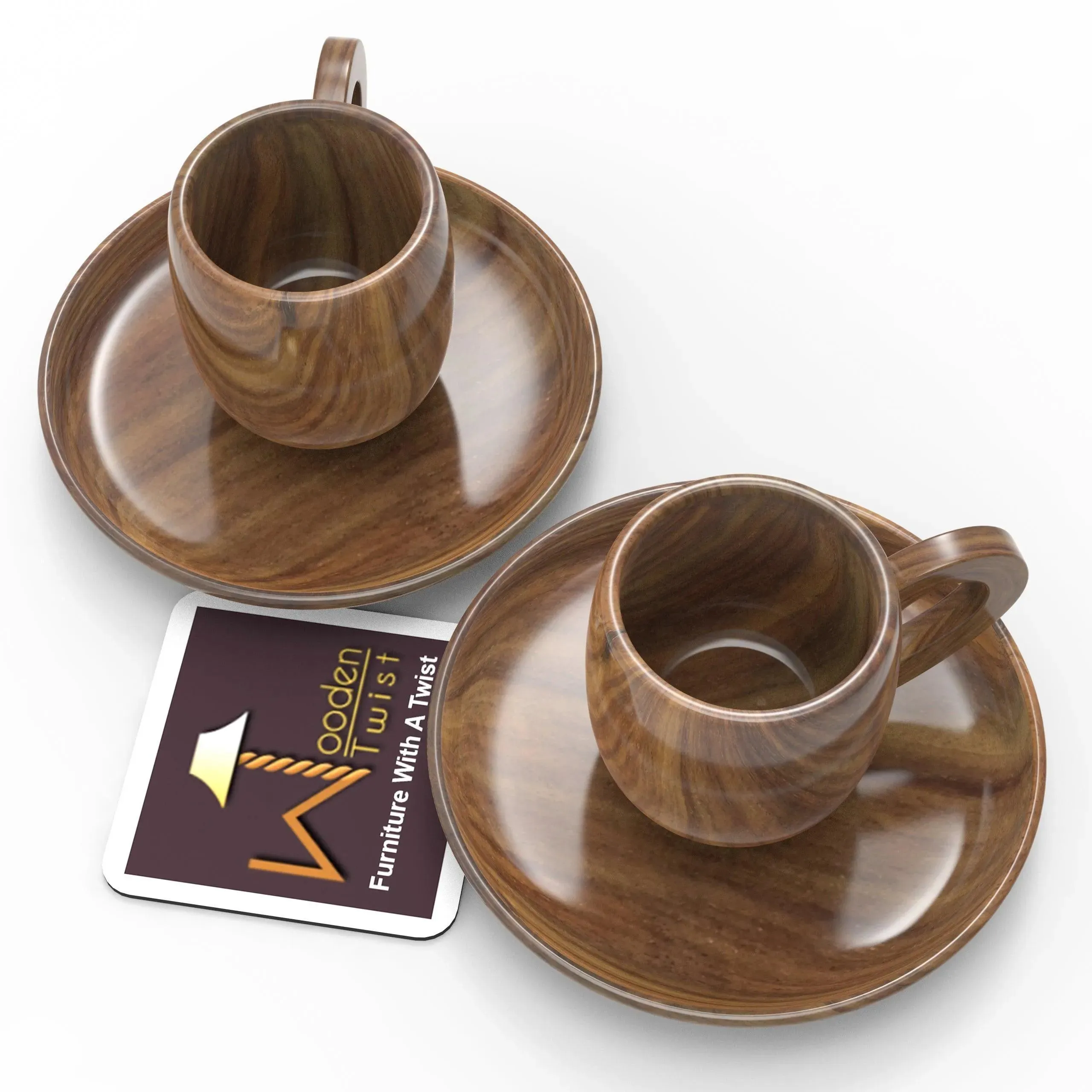 Sheesham Wood Exquisite Cup & Saucer (Set of 2)