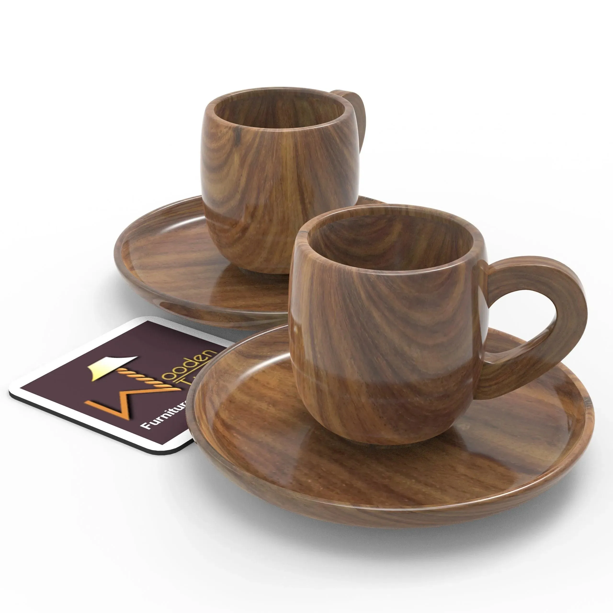Sheesham Wood Exquisite Cup & Saucer (Set of 2)