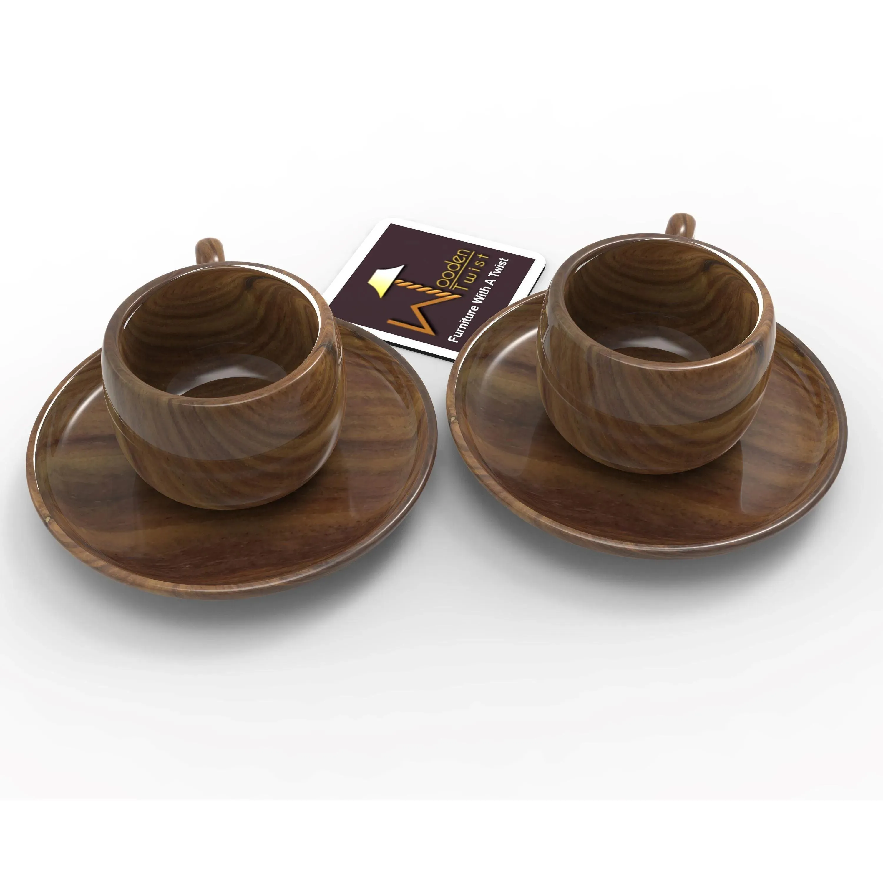 Sheesham Wood Exquisite Cup & Saucer (Set of 2)