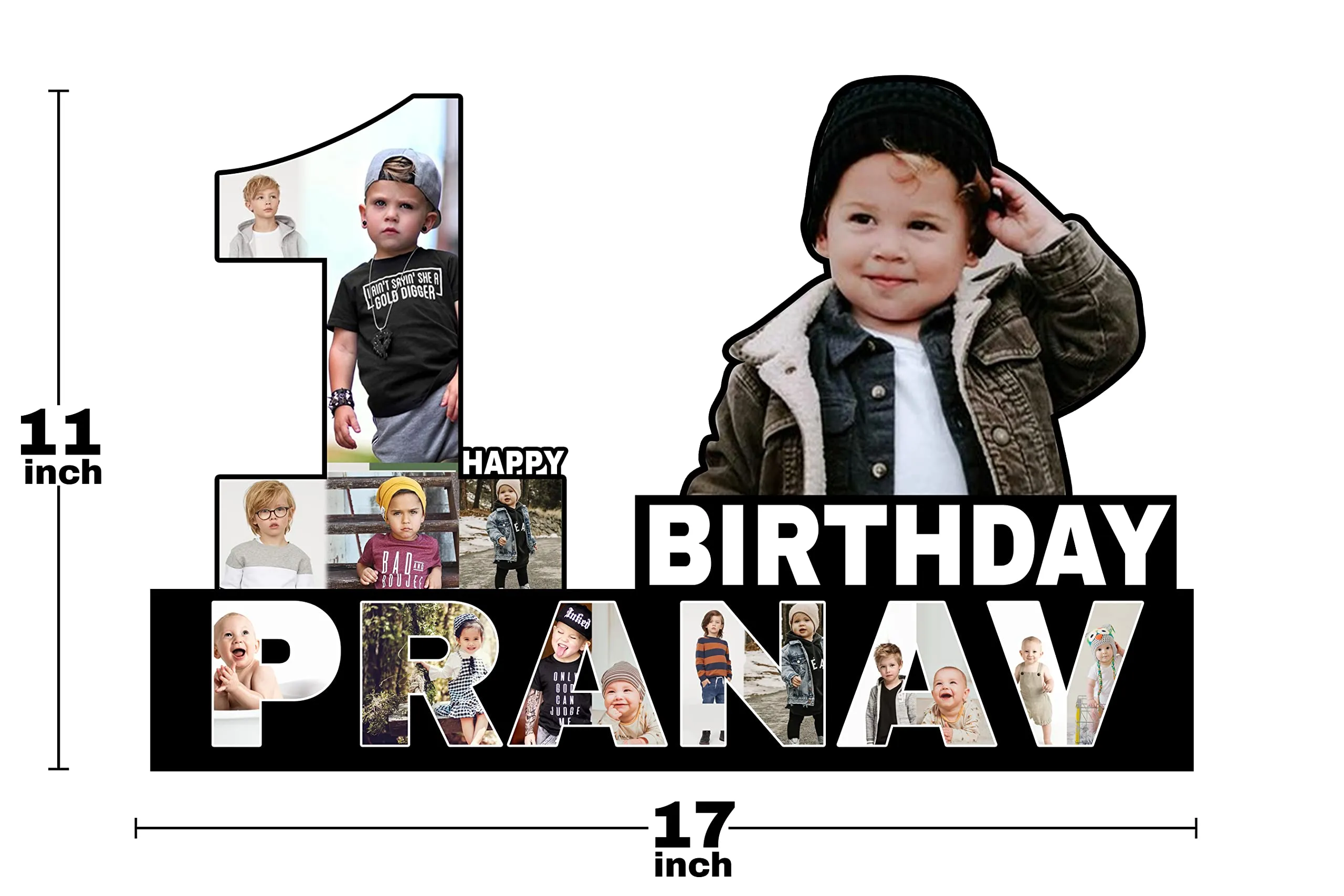 Shri Kanth Art Personalized | Customized 1st Birthday Photo Cutout Frame & Name - Customized Baby Photo Frame - Best Gift for Birthday Boy Girl - My First Year Kid Frame - Wooden Cutout Frame for Wall (11 x 17 Inch)