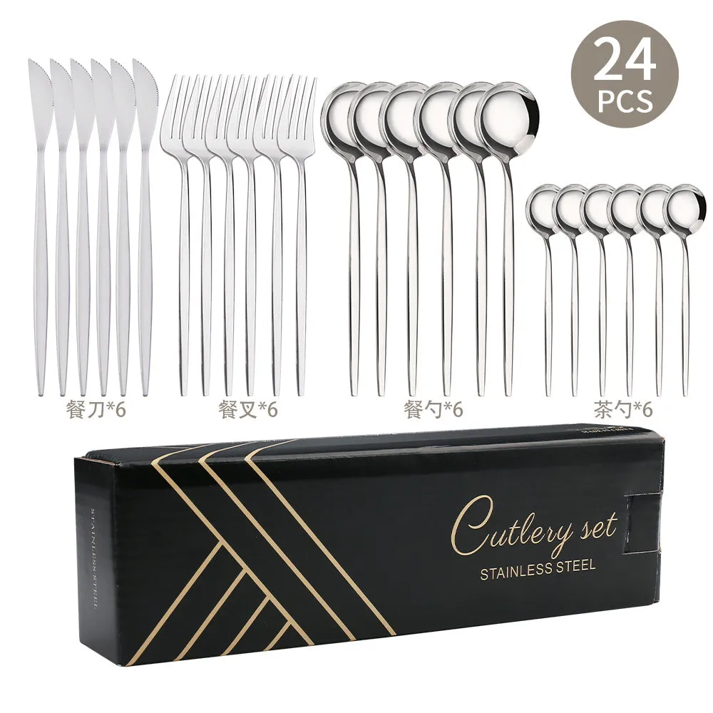 Steak Knife and Fork round Spoon Stainless Steel Spoon Portuguese Tableware Golden Set Spork