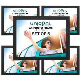 UNIQPAL A4 Size Black Photo Frame for Wall Pictures - Set of 5 For Home Decor,Street Walls,Big Decoration,Glass Frame for Photos,Large Cheap A4 Painting, Stick-on Certificate, Arcylic Picture