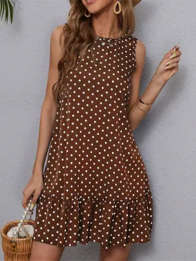 Wave Dot Ruffled Sleeveless Dress
