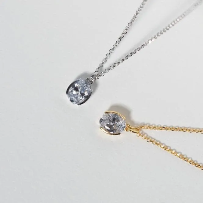 White Zirconia Ellisse Carezza Necklace SJ-N2353-CZ-YG