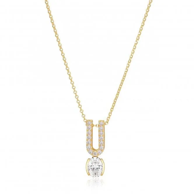 White Zirconia Ellisse Carezza Uno Necklace SJ-N2354-CZ-YG